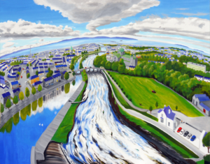 Drones view painting of Galway by Ted Turton